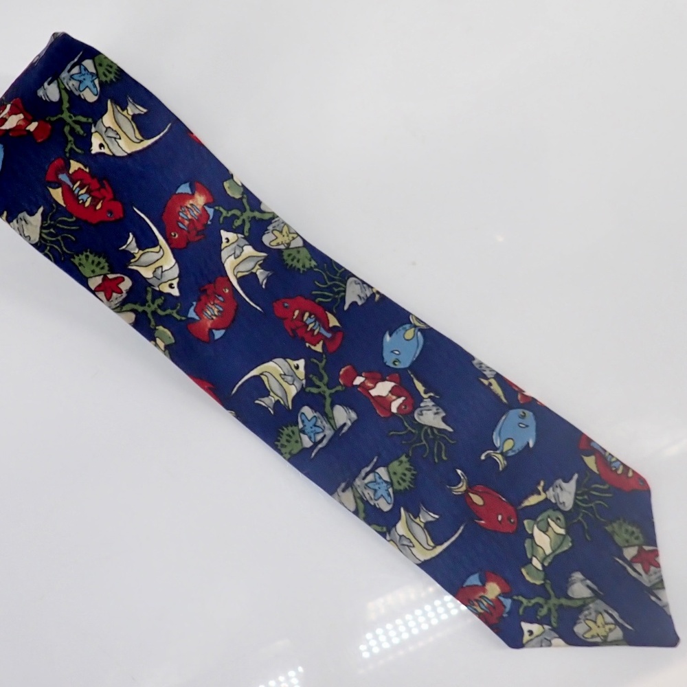 Tropical Ocean Reef Fish Blue Tie 53" x 3" Angel Fish Clown Fish Mint Condition